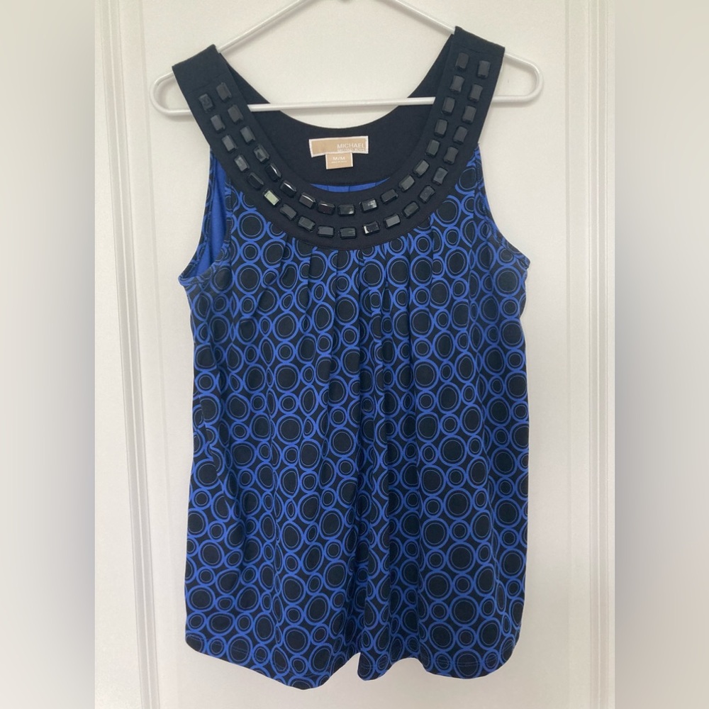 4/$25 Michael Kors Black and Blue Swoop Neck Sleeveless Blouse Women’s Medium